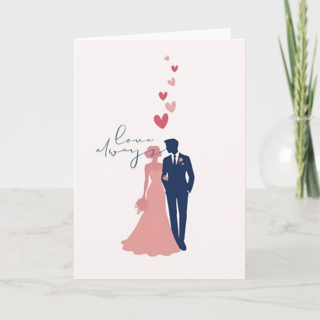 Cartão Elegante Hochzeitskarte mit Brautpaar & Herzen | L (Frente)