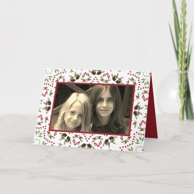 Cartão Elegante Holly Pinecone Mandala Clássica 1 Foto (Frente)