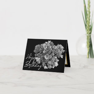 Cartão Elegante Hortênsia Botânica Preto e Branco de Aniv