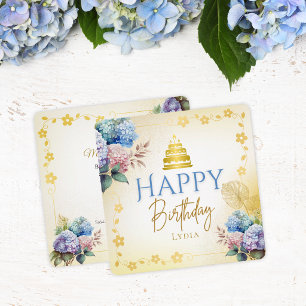 Cartão Elegante Hydrangea Chapéu de Aniversário Personali