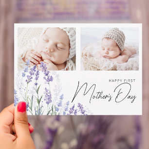 Cartão Elegante Lavanda Primeiro Dia das Mães 2 Fotos Pla