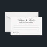 Cartão Elegante Lucia Script Wedice & Wish<br><div class="desc">Simples Cartão de Advertência e Desejo de Casamento de Lúcia Preta e Elegante - Sinta-se à vontade para editar,  personalizar e personalizar este simples e belo cartão de desejos e conselhos de casamento. As opções de edição estão disponíveis.</div>