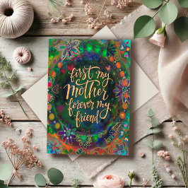 Cartão Elegante Madre Floral Amiga Citação Verde