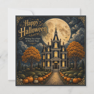 Cartão Elegante Mansão Assombrada de Halloween