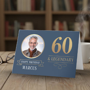Cartão Elegante Marinho e Dourado 60º e Aniversário Lendá
