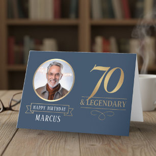 Cartão Elegante Marinho e Dourado 70º e Aniversário Lendá