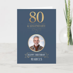 Cartão Elegante Marinho e Dourado 80º e Aniversário Lendá