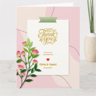 Cartão Elegante Moderno Aquarela Floral Rosa "Obrigado"
