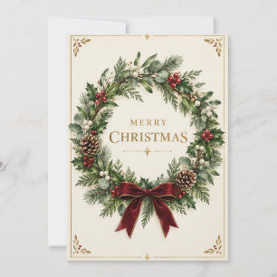 Cartão Elegante Natal Botânico, Folhagem Vintage