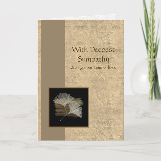 Cartão Elegante Ouro Ginkgo Deepest Sympathy (Frente)