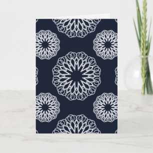 Cartão Elegante padrão de mandala azul marinho e branco