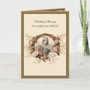 Cartão Elegante Padre Católico Ouro Virgem Maria  