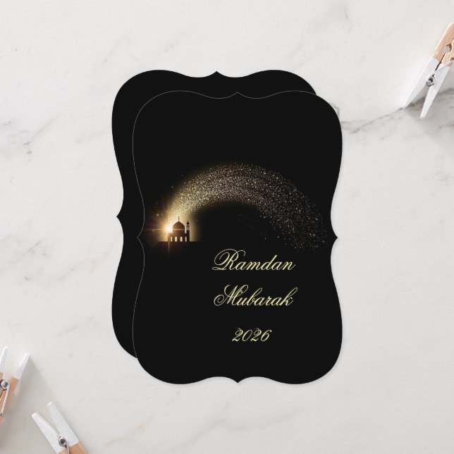 Cartão Elegante Personalizado Ramadan Mubarak 2026 (Frente/Verso In Situ)