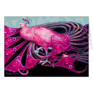 CARTÃO ELEGANTE PINK FUCHSIA PEACOCK COM SUÍNOS GEOMÉTRIC