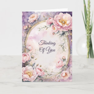 Cartão Elegante Pink Oval Frame Pensando em Você