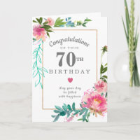 Elegante Pink Peony Floral 70 Birthday
