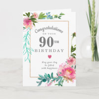 Elegante Pink Peony Floral 90 Birthday
