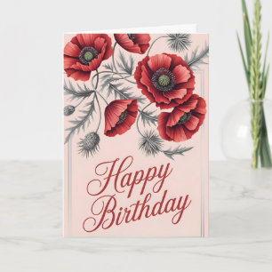 Cartão Elegante Popy Flower Birthday