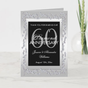 Cartão Elegante Prata Diamantes 60º Aniversário de Casame