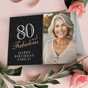 Cartão Elegante Preto 80 e Fabuloso Aniversário de 80 ano