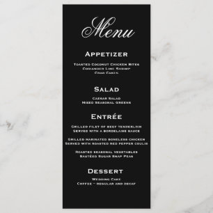 Cartão elegante preto e branco do menu do