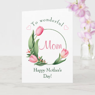 Cartão Elegante Quadro de Flor de Tulipa Rosa no Dia das 
