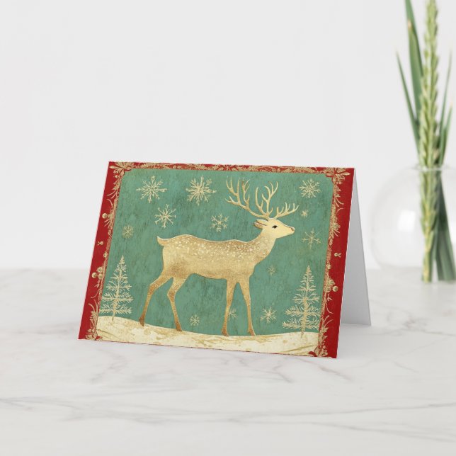 Cartão Elegante Reindeer com Design de flocos de neve (Frente)