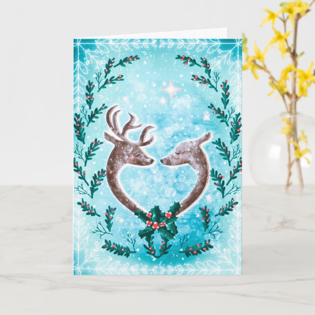 Cartão Elegante Reindeer e Natal Holly Holiday Card (Flor Amarela)