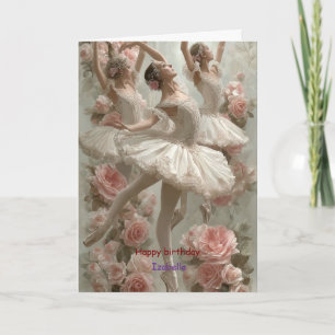 Cartão Elegante Rosa de Bailarina de Aniversário de Balle