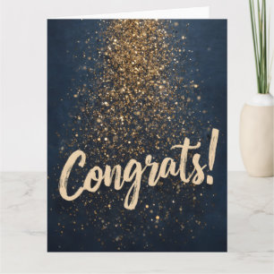 Cartão Elegante Saudação "Parabéns!" com Confetes Dourado