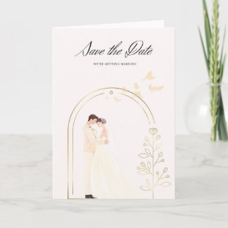 Cartão Elegante Save the Date Karte im Goldbogen mit Brau