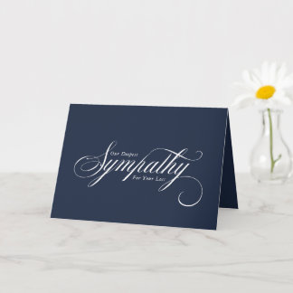 Cartão Elegante Script Azul Branco Condolências Simpatia