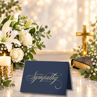 Cartão Elegante Script Dourado Azul Condolências Simpatia