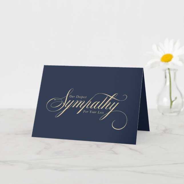 Cartão Elegante Script Dourado Azul Condolências Simpatia (Planta pequena)