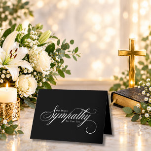 Cartão Elegante Script Preto e Branco Condolências Simpat