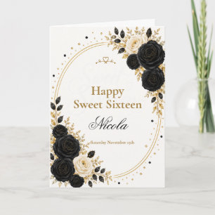 Cartão Elegante Sweet Sixteen Preto Dourado
