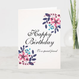 Cartão Elegante tema floral Feliz Aniversário