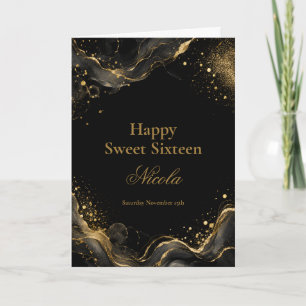Cartão Elegante Tinta Alcoólica Preta Dourada Sweet Sixte
