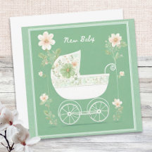 Elegante Verde Menta Carrinho de Bebê Flores Novo 
