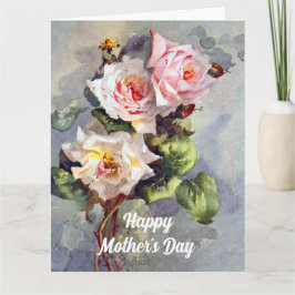 Cartão Elegante Vintage Rosas Rosa-Rosa, Pintura Aquática