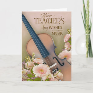 Cartão Elegante violino Dia dos Professores Floral