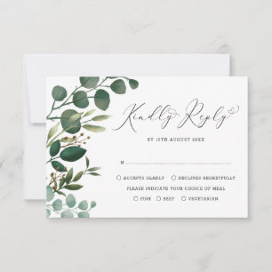 Cartão Elegante Watercolor Botânica Greenery Weding RSVP
