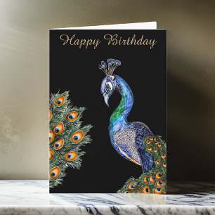 Cartão Elegante Watercolor Peacock Birthday