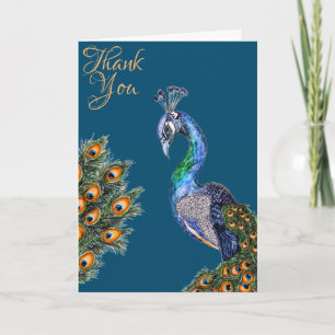 Cartão Elegante Watercolor Peacock Obrigado