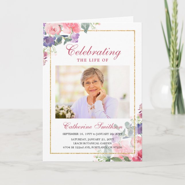 Cartão Elegante Wildflower Fold Printable Funeral Program (Frente)