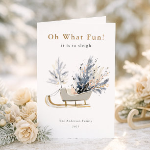 Cartão Elegante Winter Sleigh Floral Photo Christmas