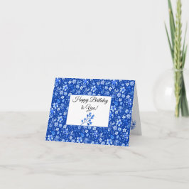 Cartão Elegantes Folhas Tropicais Azul Cobalto Feliz Aniv