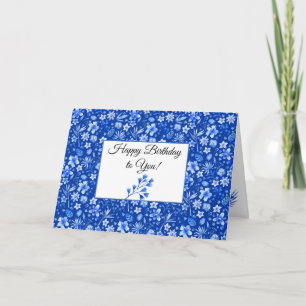 Cartão Elegantes Folhas Tropicais de Azul Cobalto Feliz A