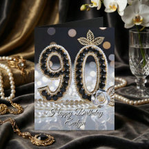 Elegantes Jóias Pretas Pérolas E Ouro 90º Aniversá