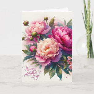 Cartão Elegantes Peônias Rosa Dia das Mães Floral